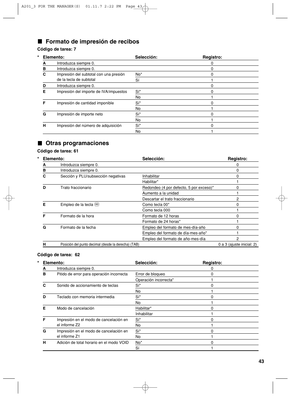 Formato de impresión de recibos, Otras programaciones | Sharp XE-A201 User Manual | Page 249 / 276