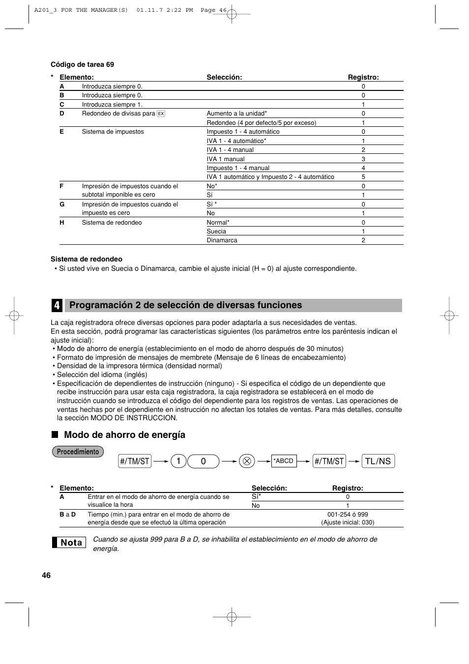Modo de ahorro de energía, Programación 2 de selección de diversas funciones | Sharp XE-A201 User Manual | Page 252 / 276