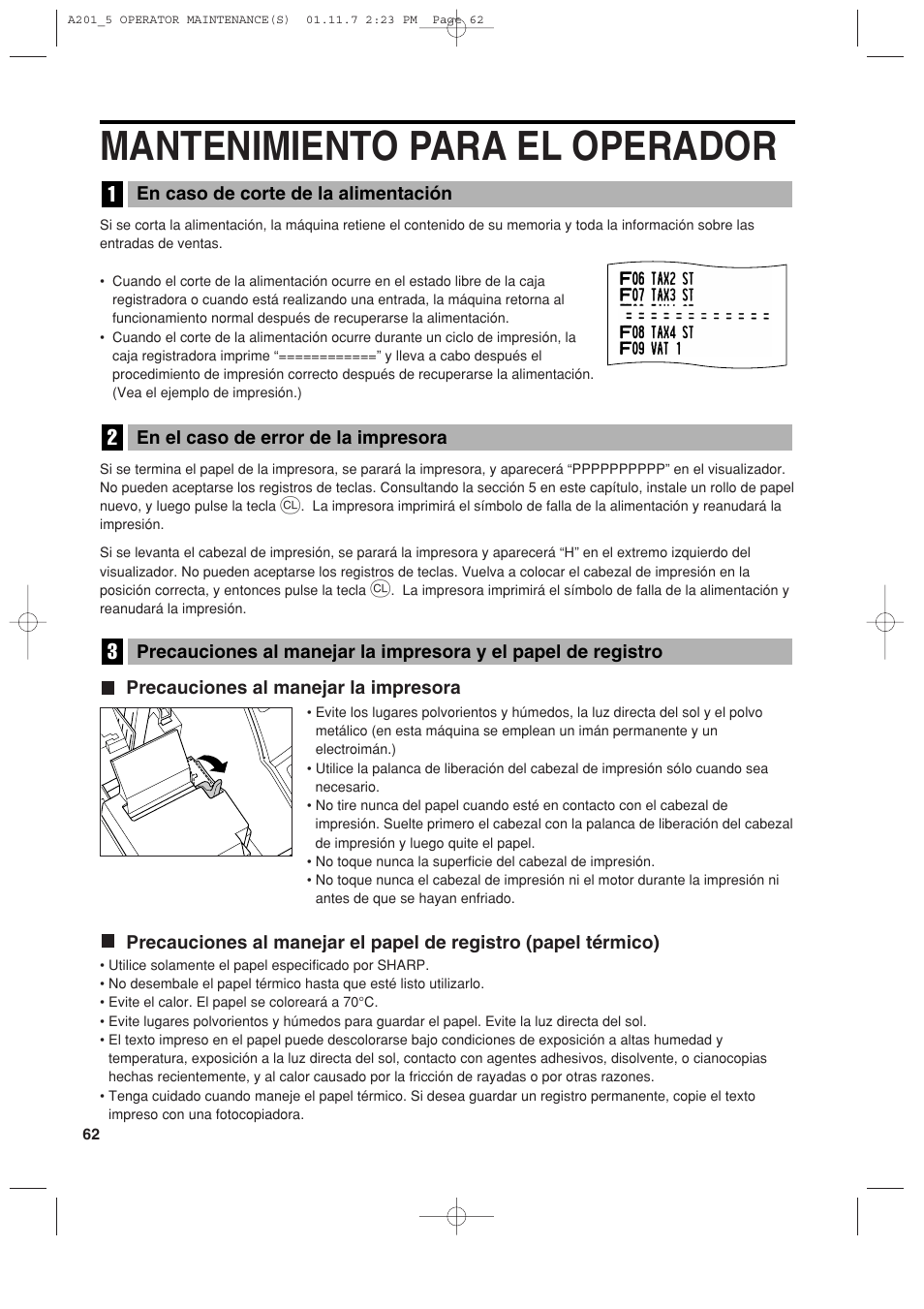 Mantenimiento para el operador | Sharp XE-A201 User Manual | Page 268 / 276