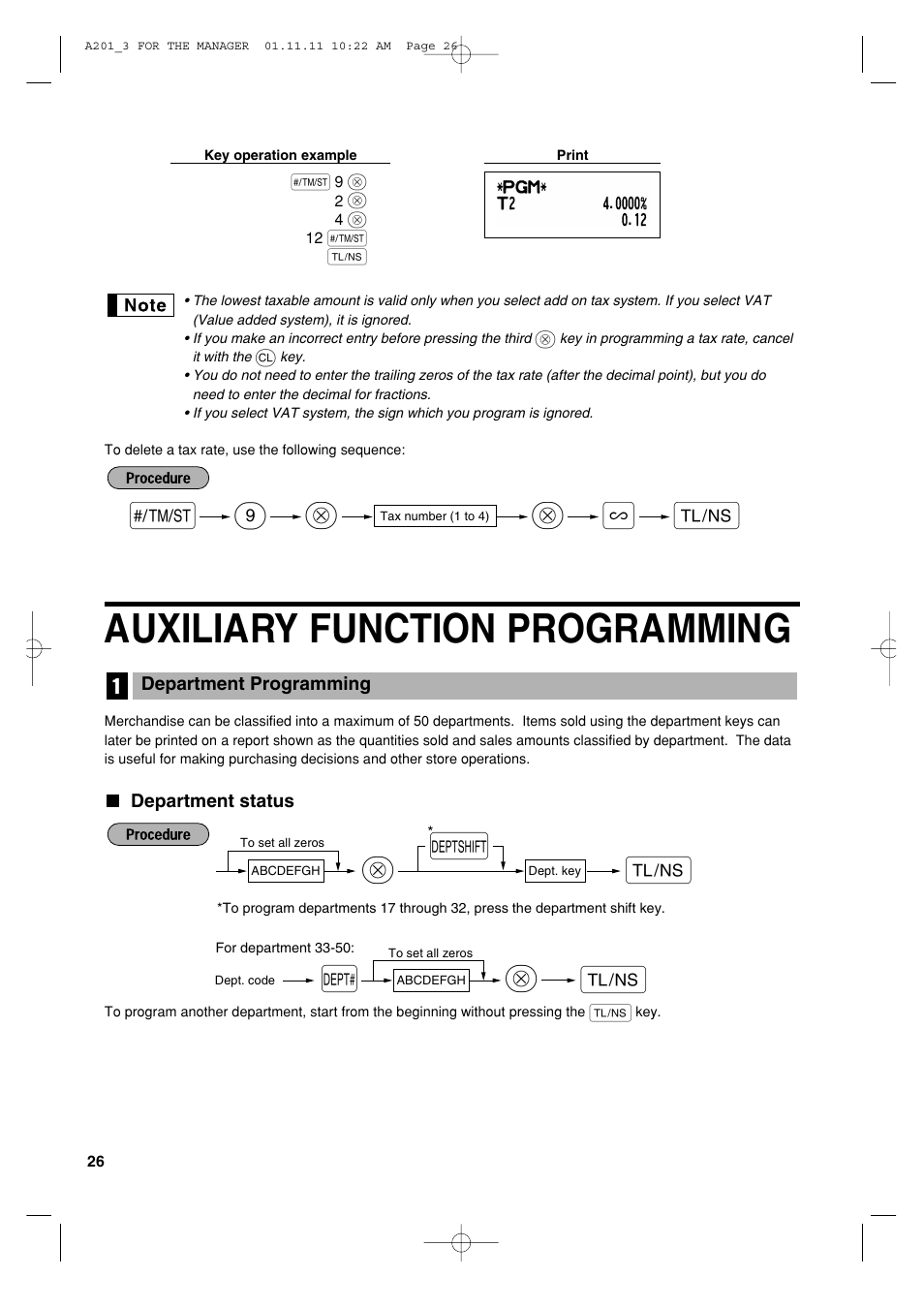 Auxiliary function programming, S@ 9 a v | Sharp XE-A201 User Manual | Page 28 / 276