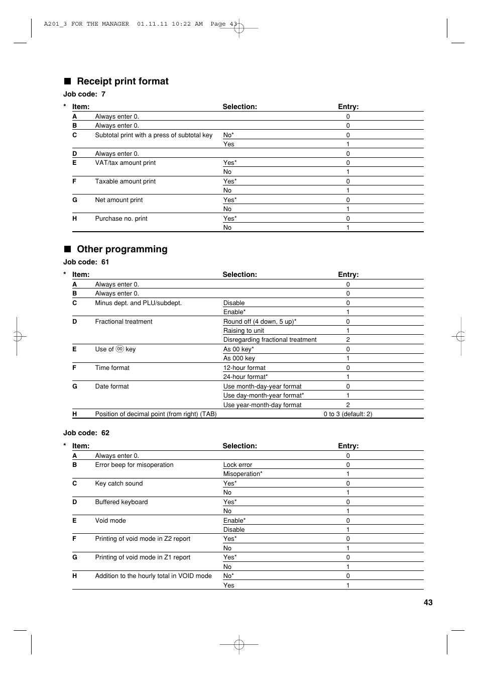 Receipt print format, Other programming | Sharp XE-A201 User Manual | Page 45 / 276