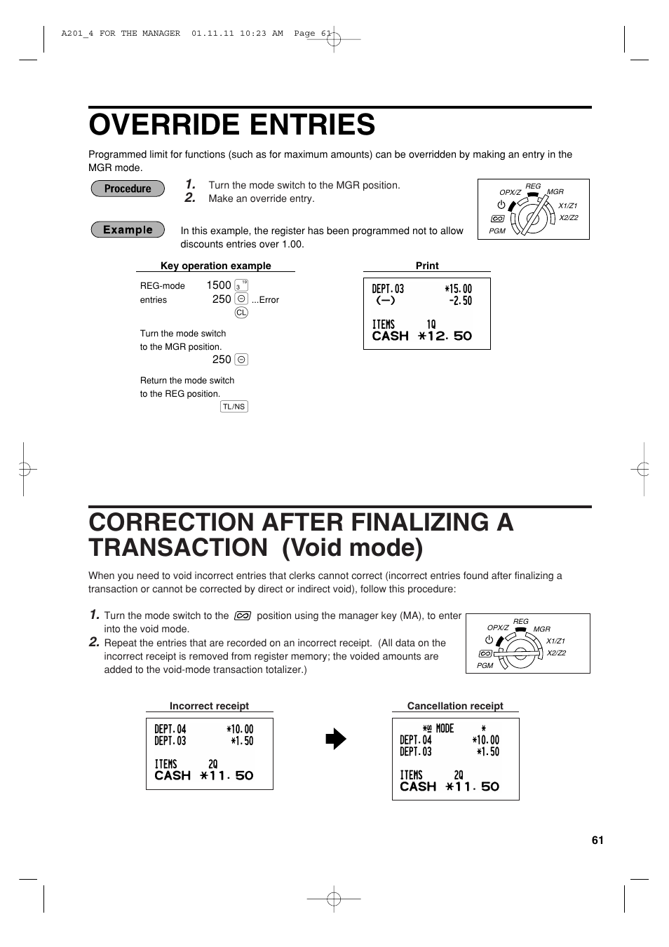 Override entries | Sharp XE-A201 User Manual | Page 63 / 276