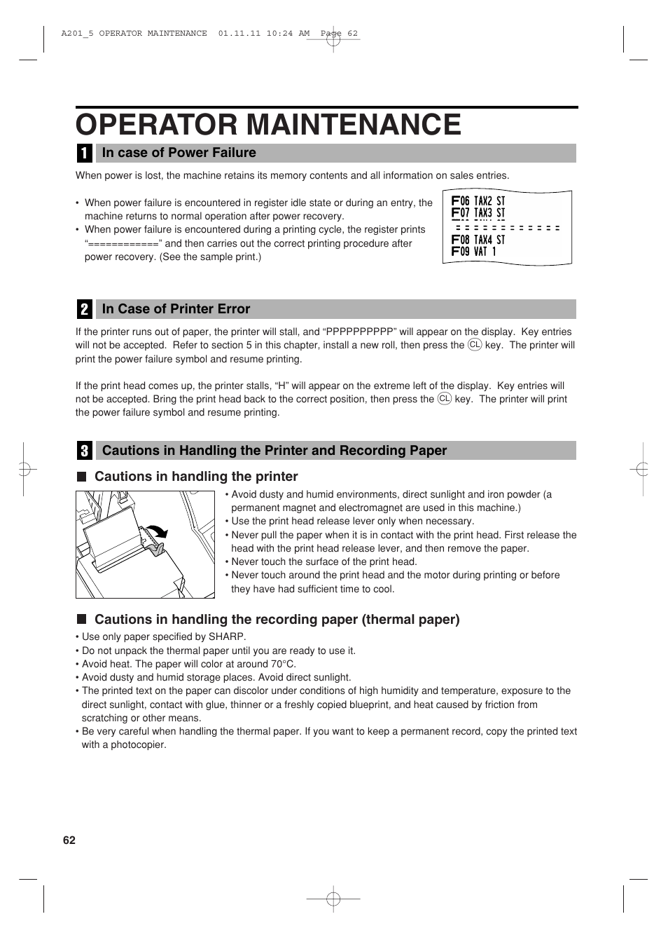 Operator maintenance | Sharp XE-A201 User Manual | Page 64 / 276