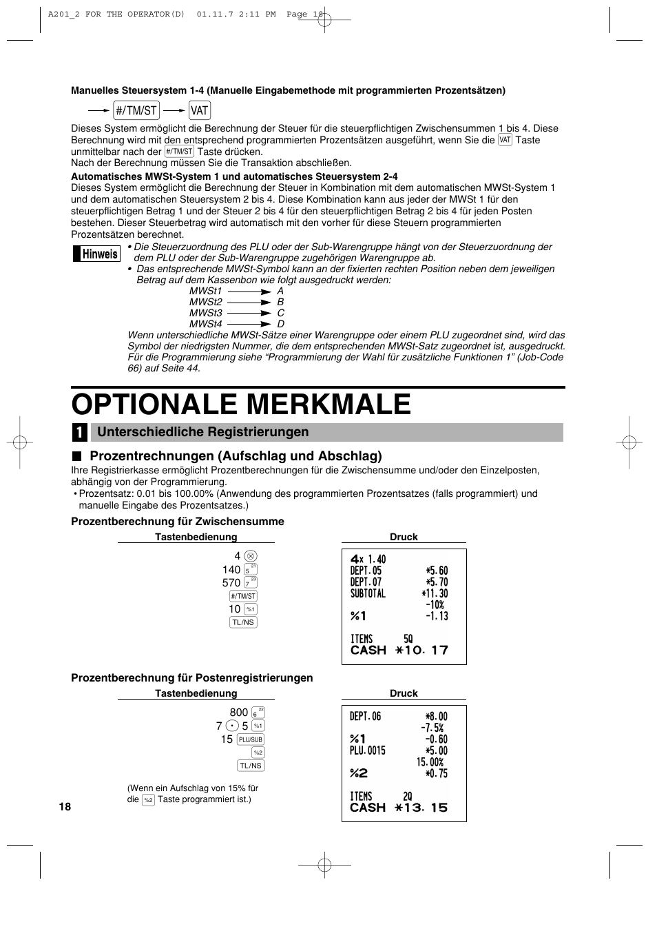 Optionale merkmale | Sharp XE-A201 User Manual | Page 88 / 276