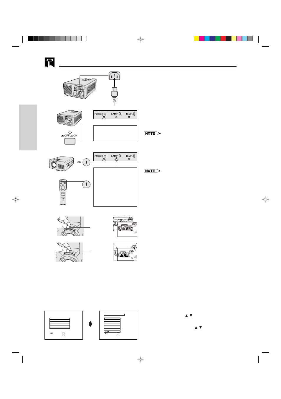 Basic operations, Ab c d, A. connecting the power cord | B. turning on the main power, C. turning on the power, D. adjusting the focus, E. adjusting the zoom, F.1 f.2 | Sharp XG-NV4SU User Manual | Page 12 / 40