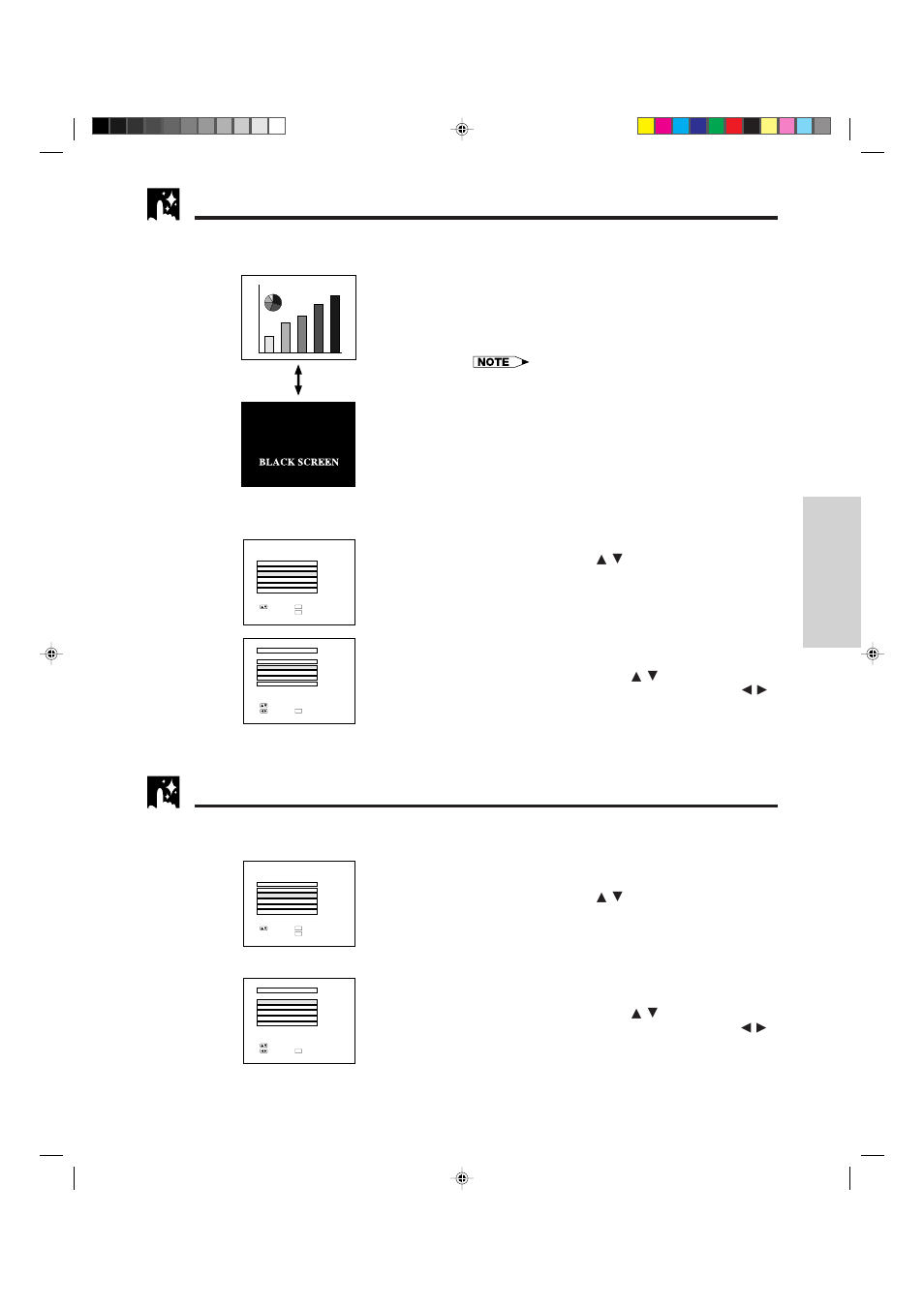 Black screen function, Auto sync display function (rgb mode only), A. blacking out the image | A. displaying the “image adj.” screen, B. turning on the auto sync display function, Ab turning off the on-screen display, Presentation image, On-screen display | Sharp XG-NV4SU User Manual | Page 21 / 40