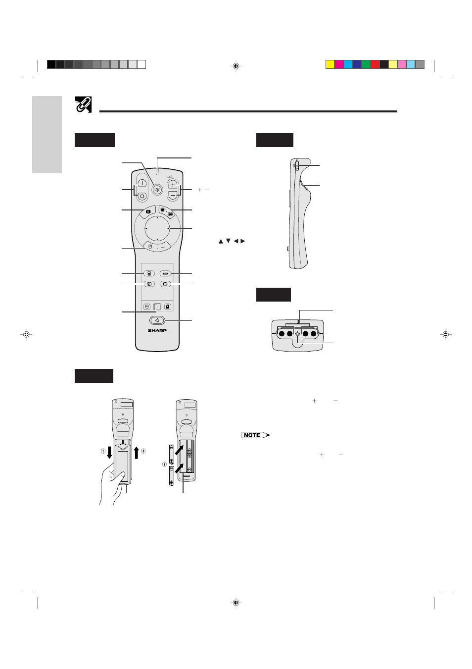Wireless mouse remote control, Inserting the batteries, Part names | Sharp XG-NV4SU User Manual | Page 8 / 40