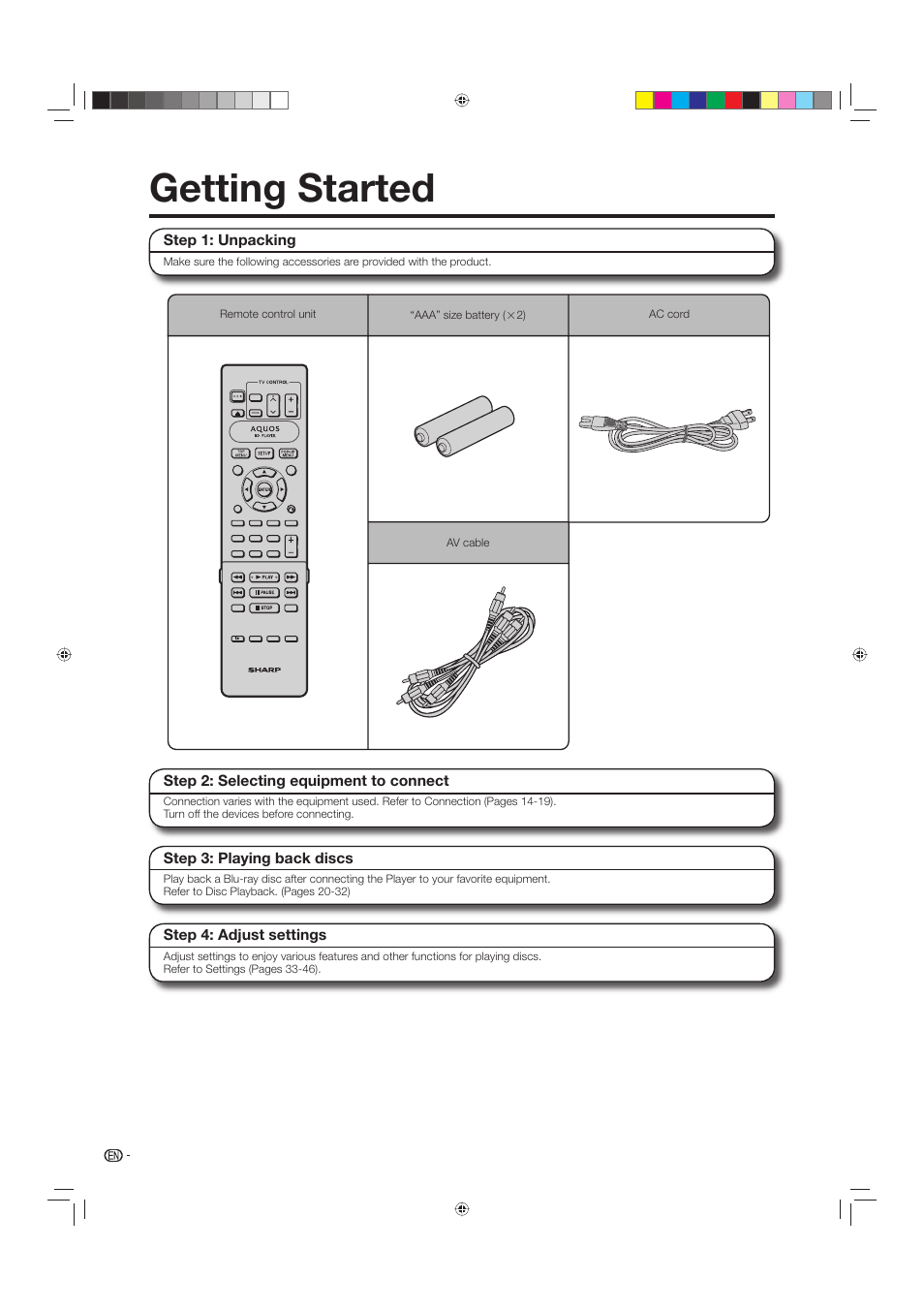 Getting started | Sharp BD-HP20U User Manual | Page 12 / 58