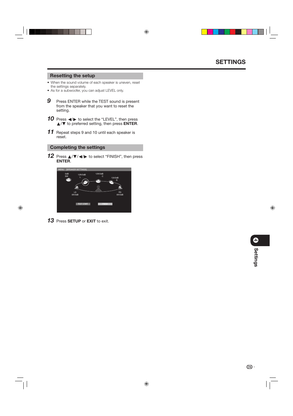 Settings, Completing the settings, Resetting the setup | Sharp BD-HP20U User Manual | Page 41 / 58