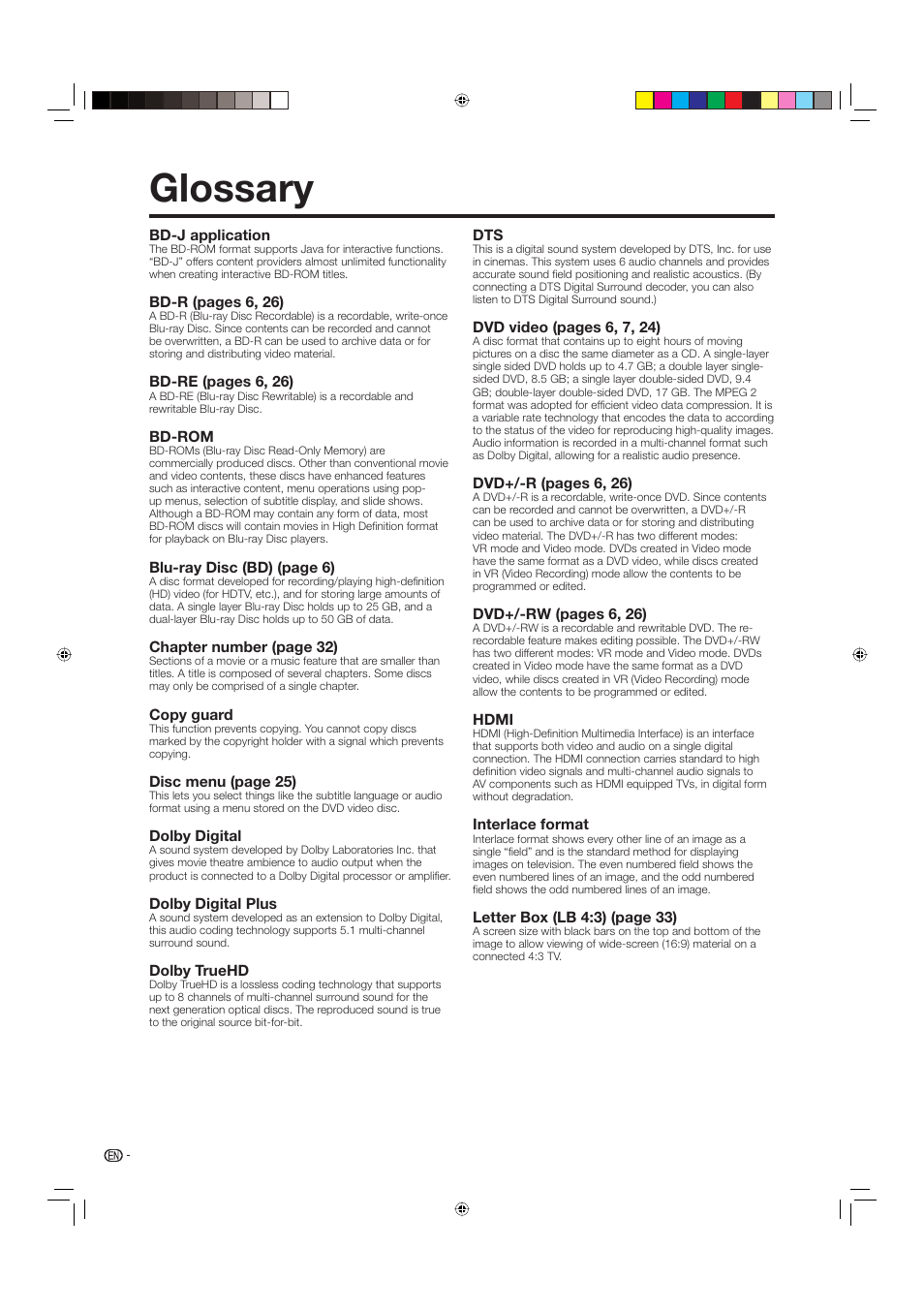 Glossary | Sharp BD-HP20U User Manual | Page 52 / 58