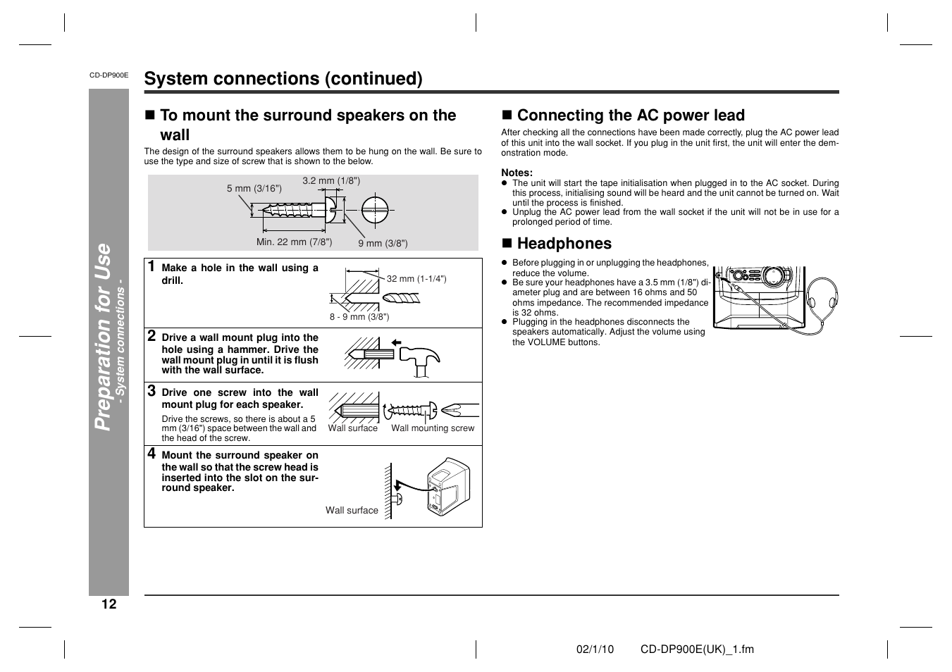 System connections (continued) | Sharp CD-DP900E User Manual | Page 12 / 32