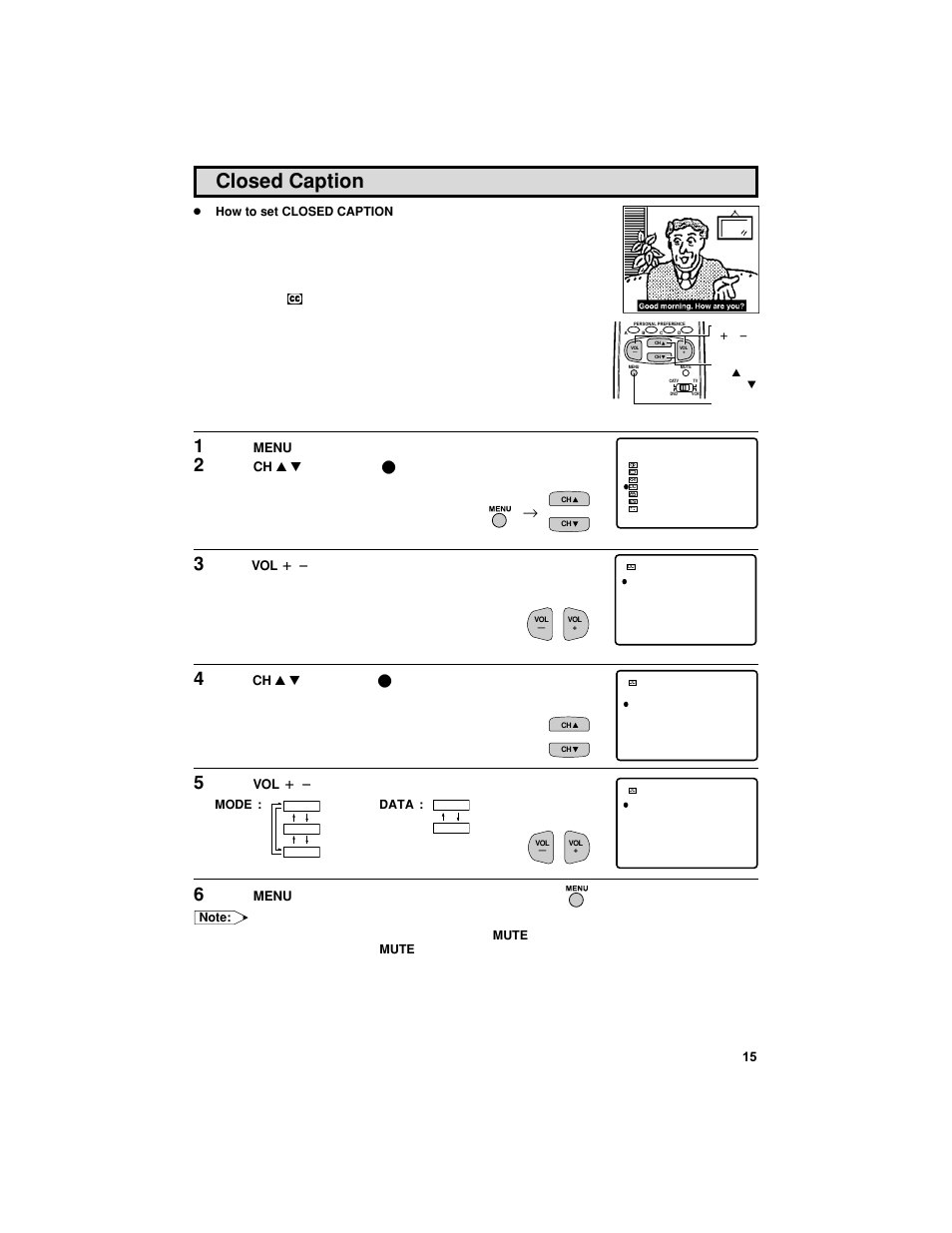 Closed caption | Sharp 27F541 User Manual | Page 15 / 46