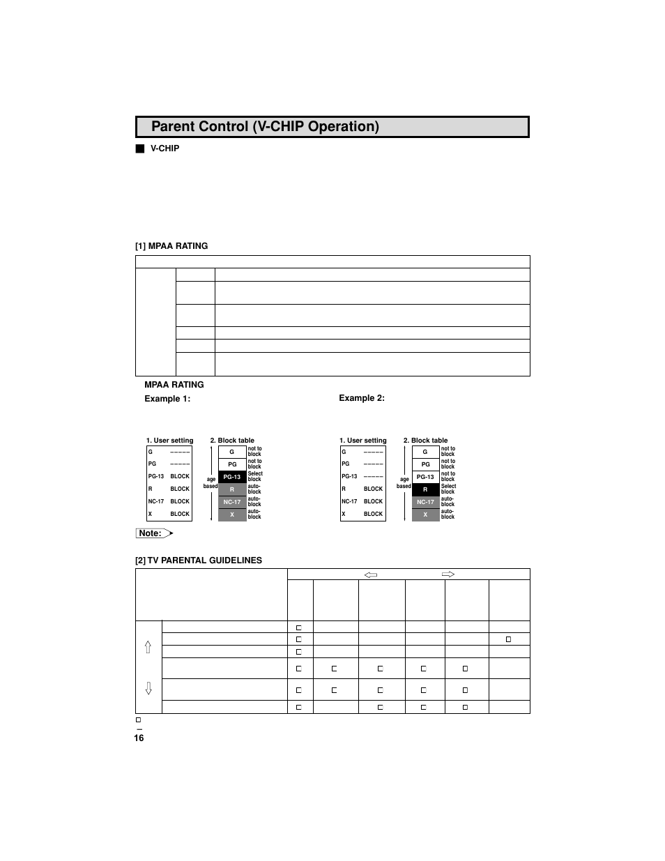 Parent control (v-chip operation) | Sharp 27F541 User Manual | Page 16 / 46