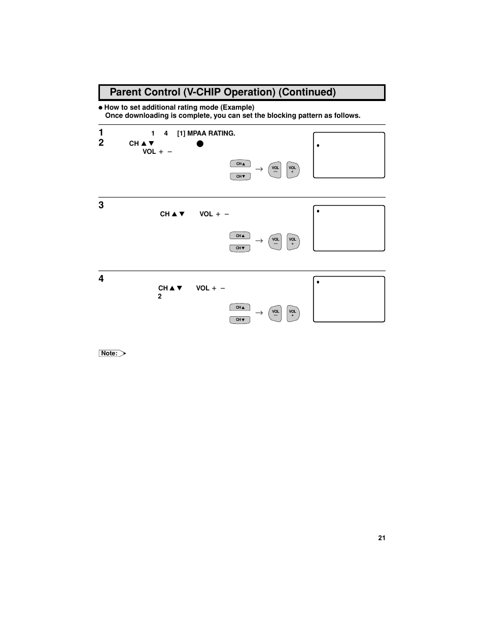 Parent control (v-chip operation) (continued) | Sharp 27F541 User Manual | Page 21 / 46