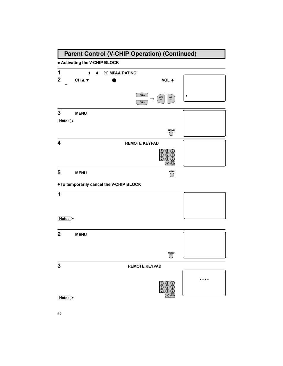 Parent control (v-chip operation) (continued) | Sharp 27F541 User Manual | Page 22 / 46