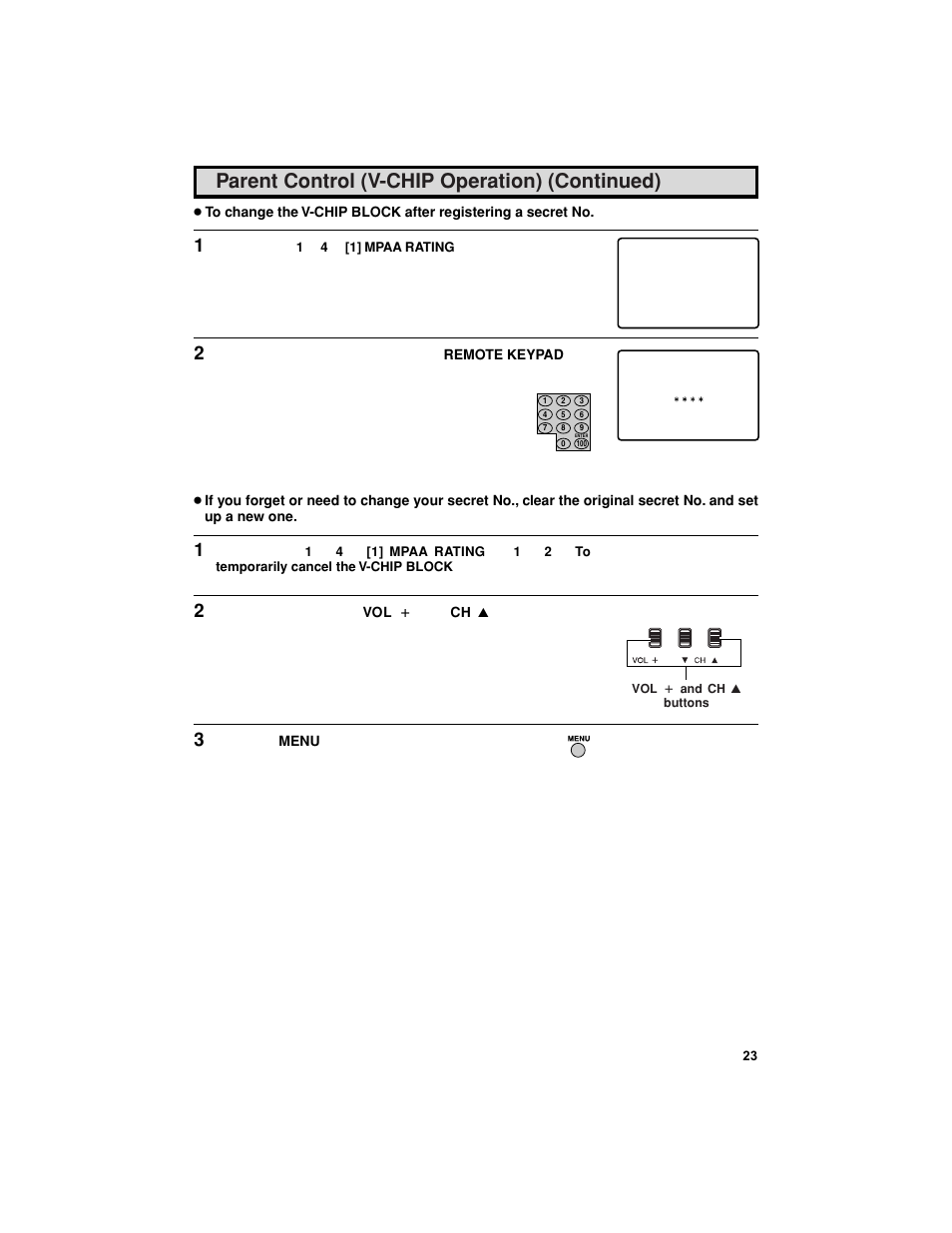 Parent control (v-chip operation) (continued) | Sharp 27F541 User Manual | Page 23 / 46