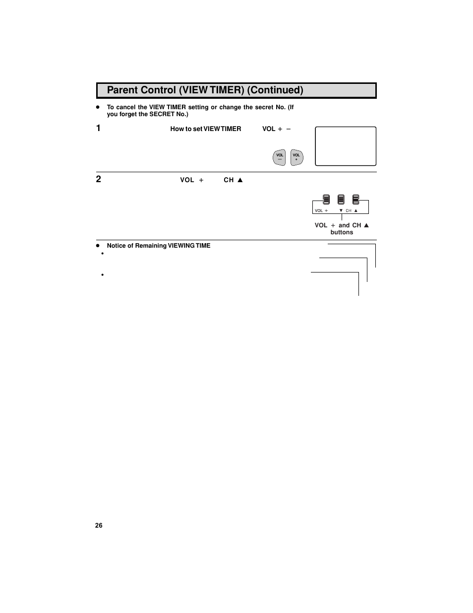 Parent control (view timer) (continued) | Sharp 27F541 User Manual | Page 26 / 46