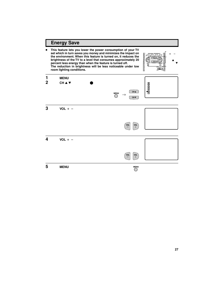 Energy save | Sharp 27F541 User Manual | Page 27 / 46