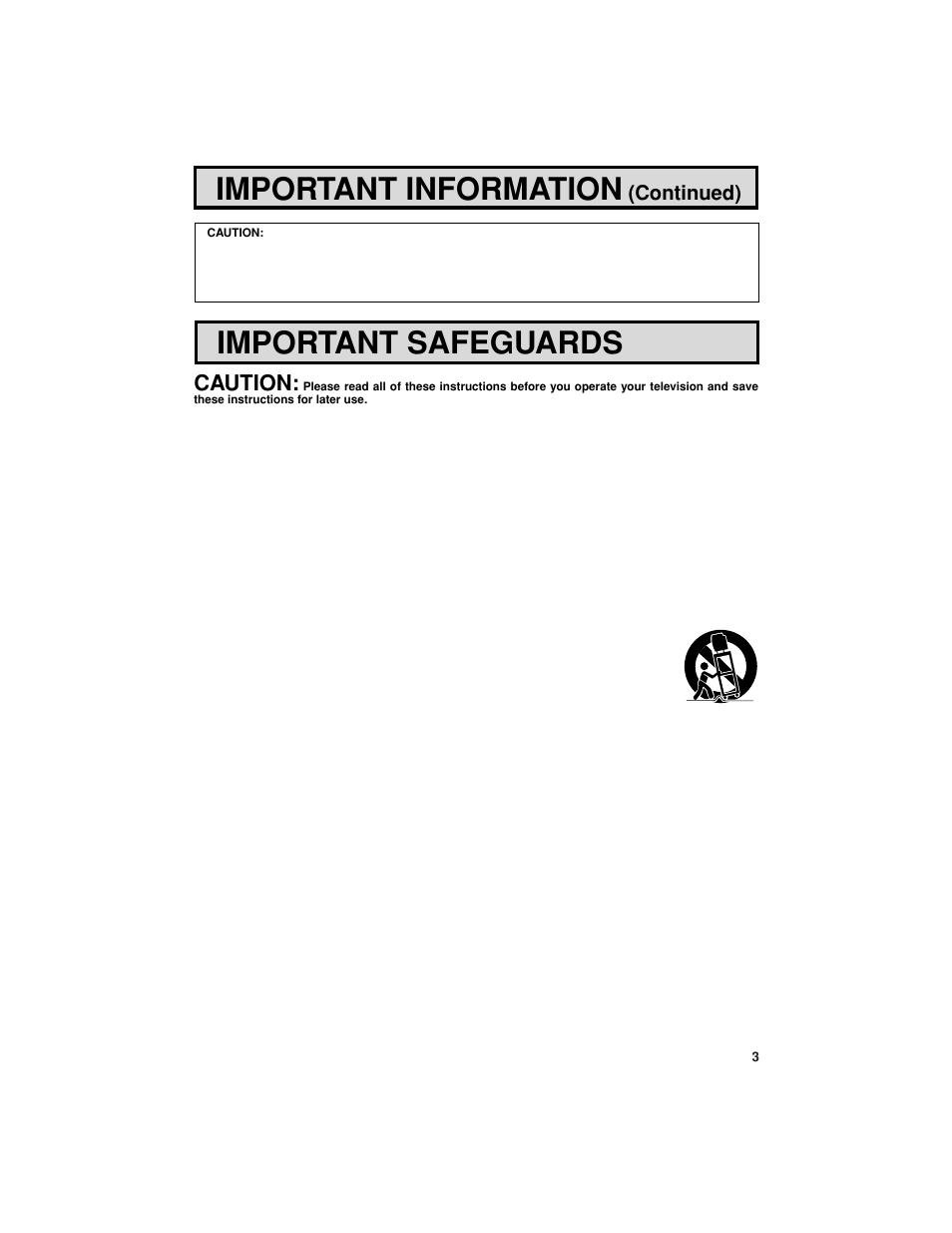 Important information, Important safeguards, Caution | Continued) | Sharp 27F541 User Manual | Page 3 / 46