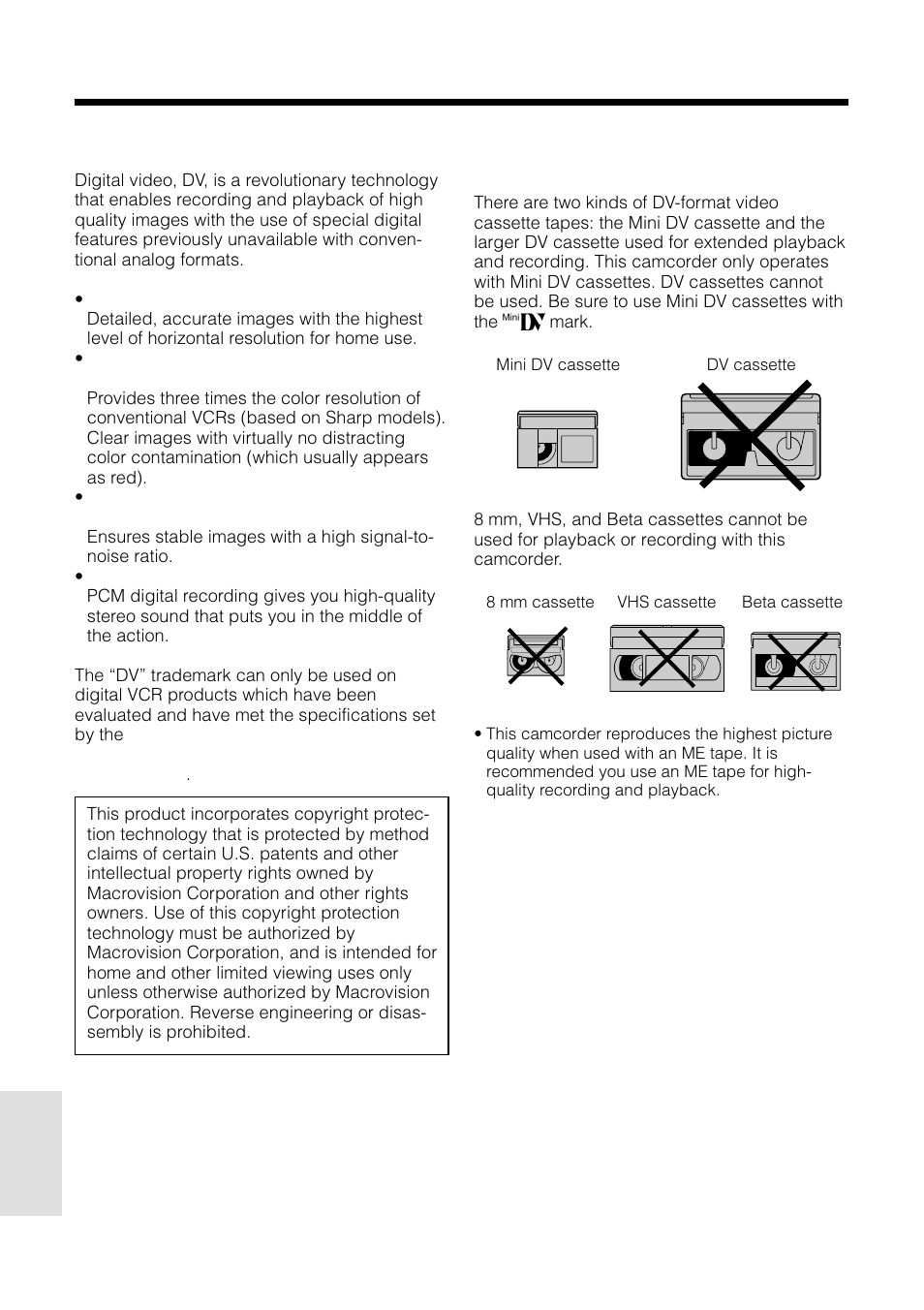 Appendix, Dv technology, Dv and conventional video cassette tapes | Sharp VL-WD450U User Manual | Page 102 / 120