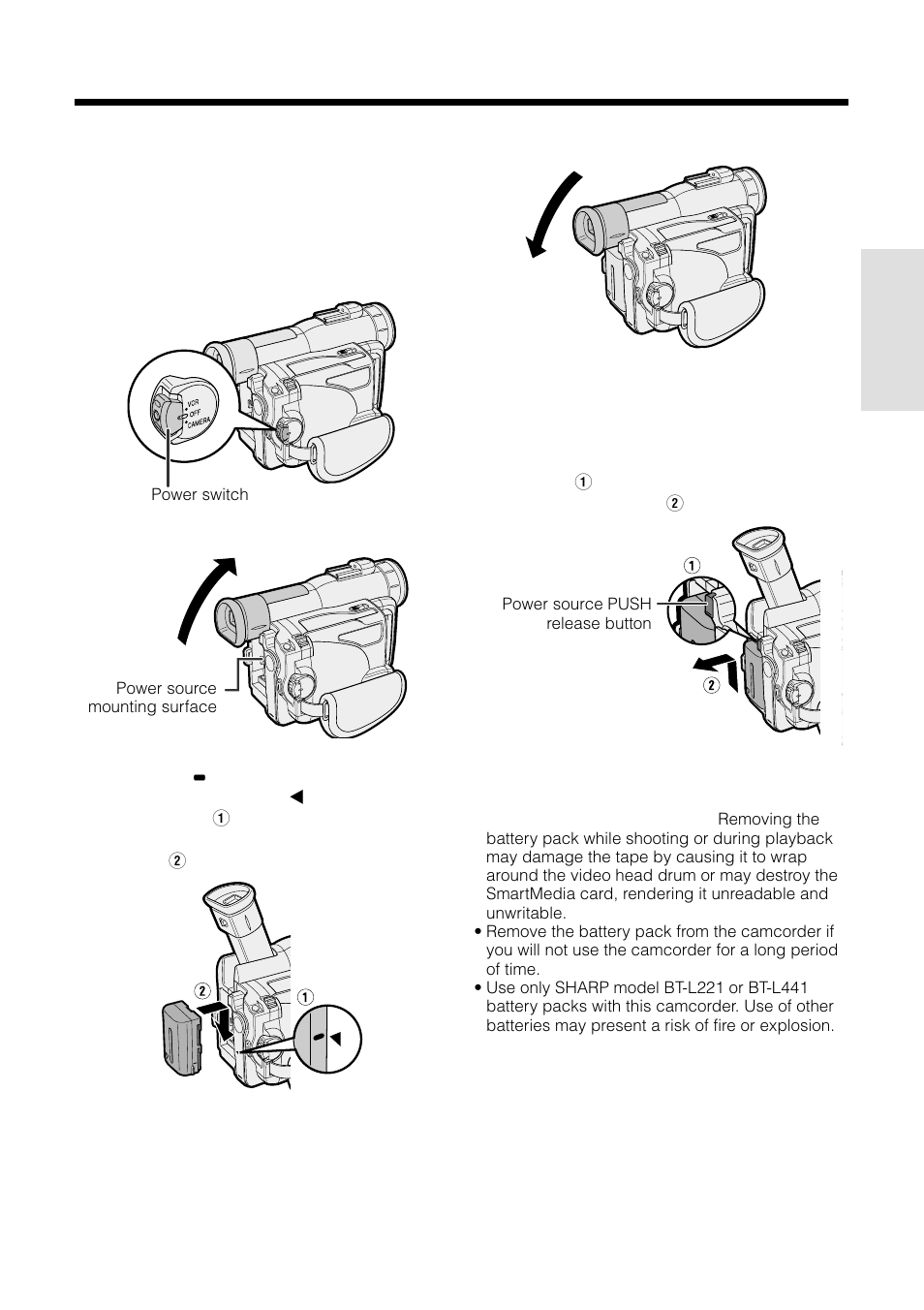 Attaching and removing the battery pack | Sharp VL-WD450U User Manual | Page 25 / 120