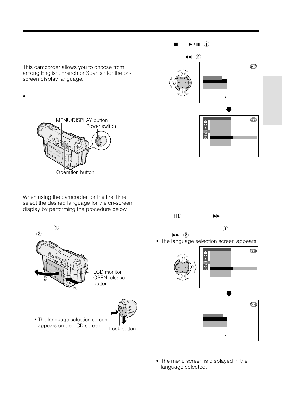 Selecting the language for the on-screen display, Setting the language, Changing the language | Sharp VL-WD450U User Manual | Page 29 / 120