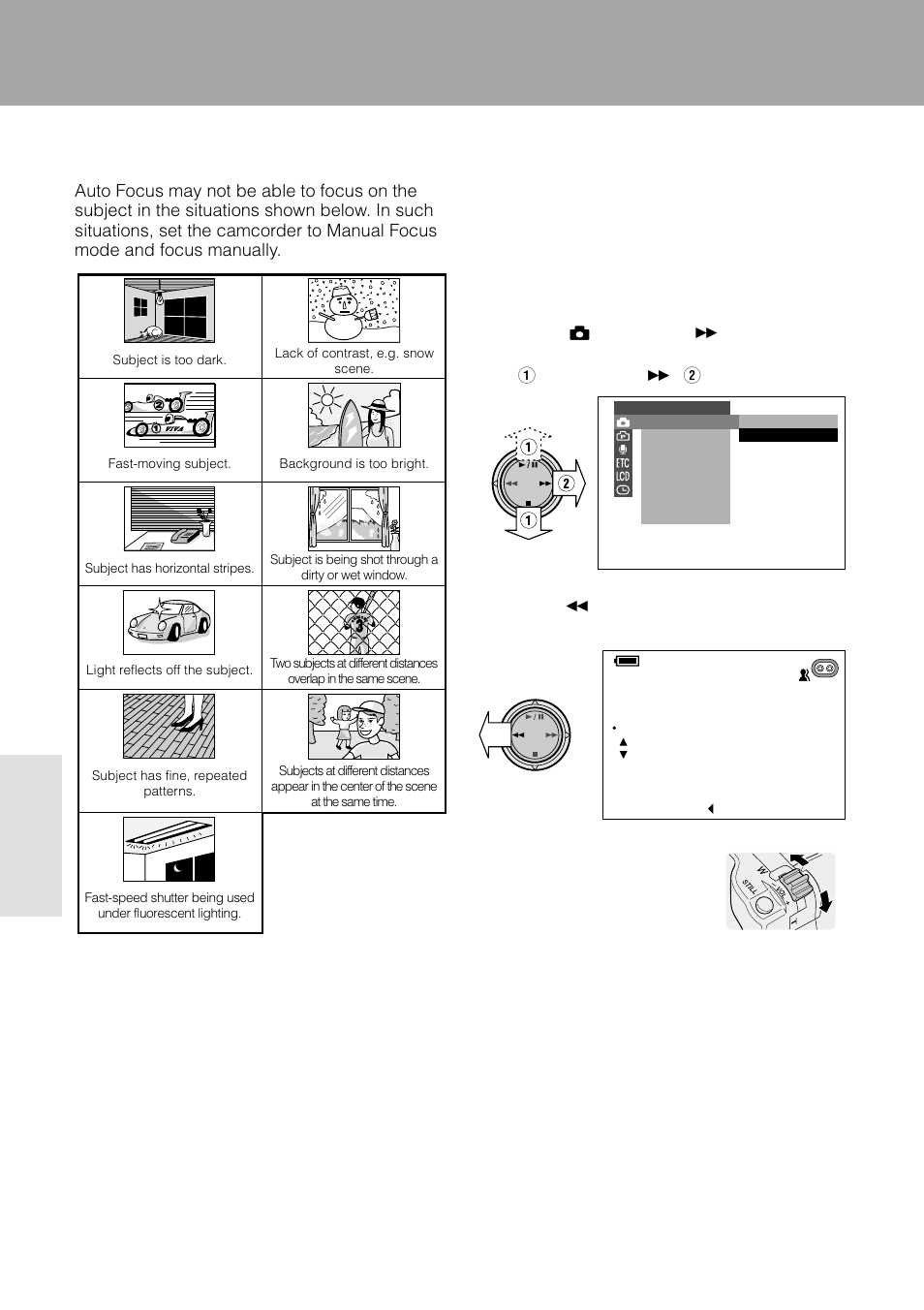 Advanced features, Camera recording manual focus, Advanced features camera recording | Sharp VL-WD450U User Manual | Page 62 / 120