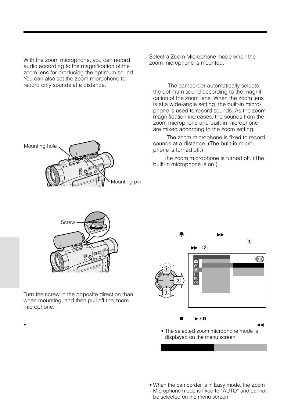 Using the zoom microphone, Auto z oom m i c | Sharp VL-WD450U User Manual | Page 70 / 120