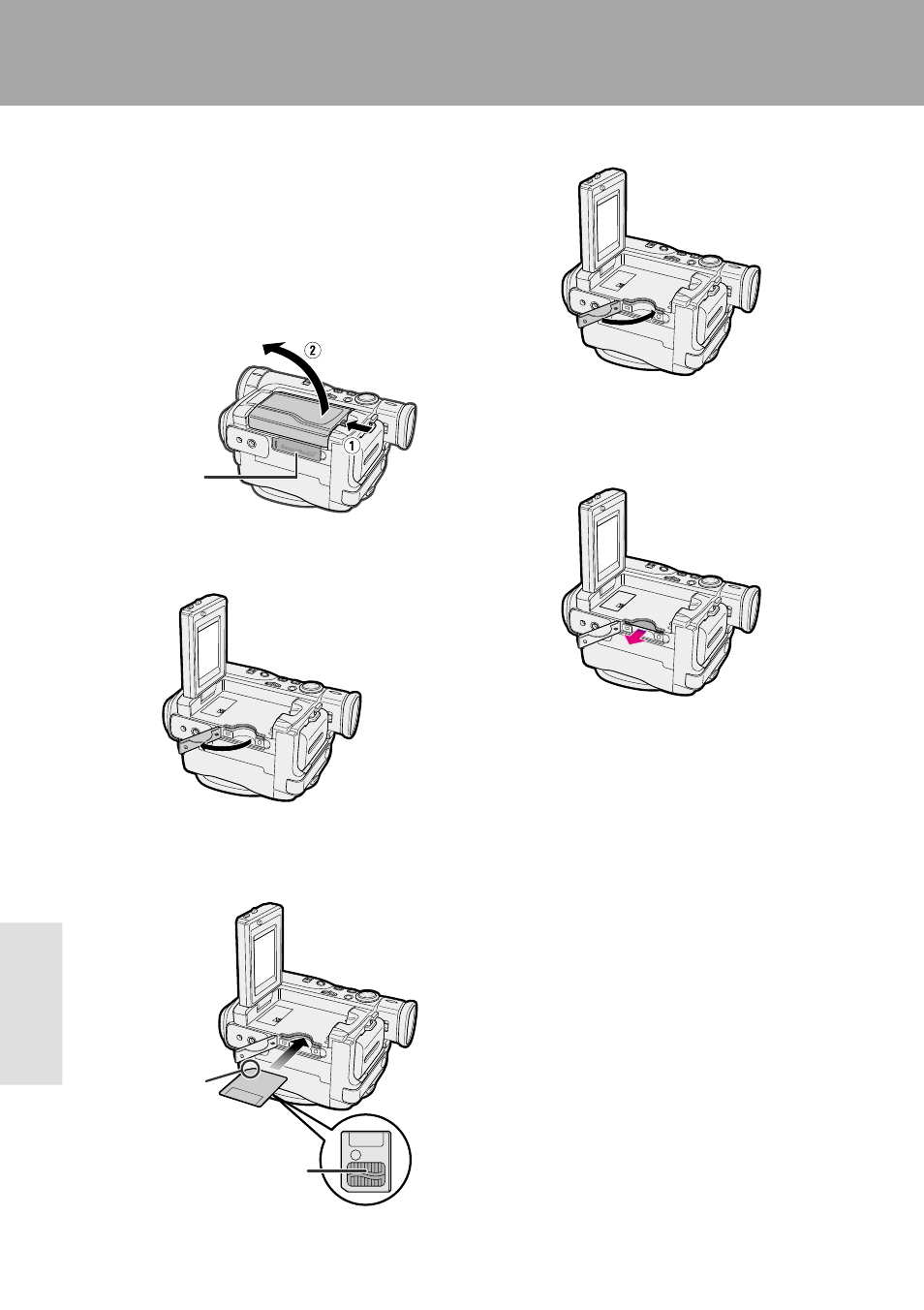 Smartmedia card features, Inserting and removing a smartmedia card, Camera recording | Sharp VL-WD450U User Manual | Page 88 / 120