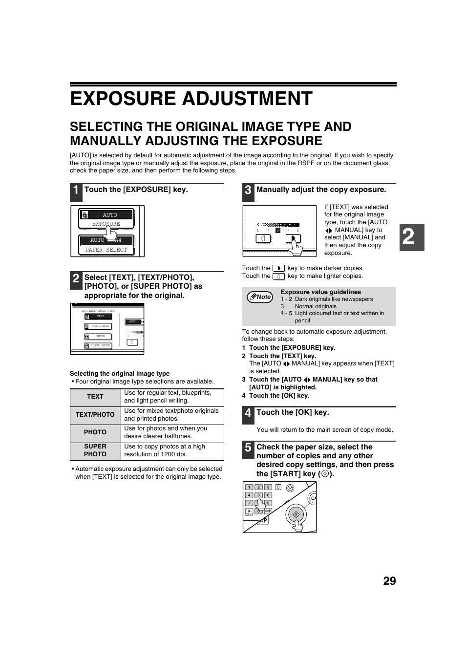 Exposure adjustment | Sharp AR-M236 User Manual | Page 31 / 100