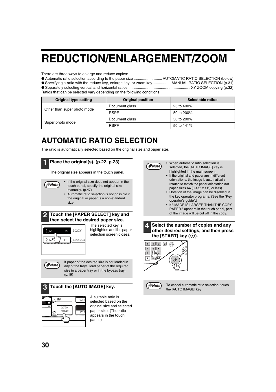 Reduction/enlargement/zoom, Automatic ratio selection | Sharp AR-M236 User Manual | Page 32 / 100
