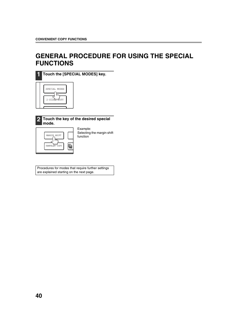 General procedure for using the special functions | Sharp AR-M236 User Manual | Page 42 / 100