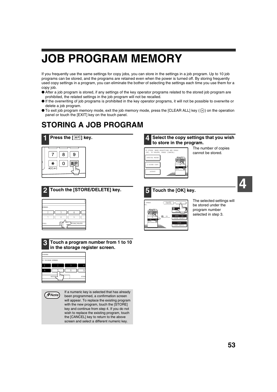 Storing a job program | Sharp AR-M236 User Manual | Page 55 / 100