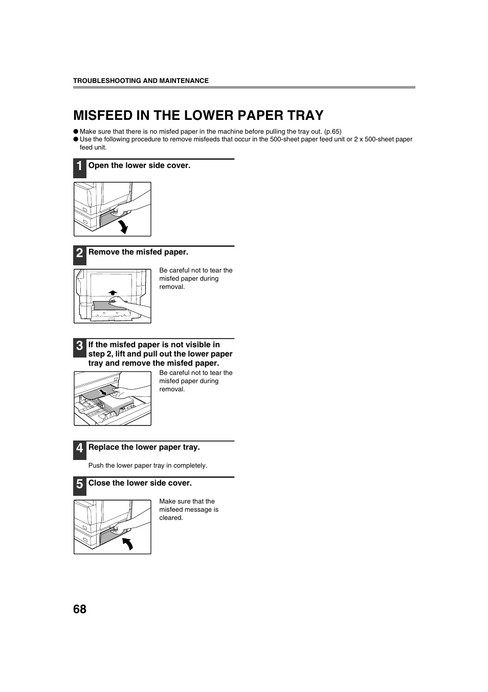 Misfeed in the lower paper tray | Sharp AR-M236 User Manual | Page 70 / 100