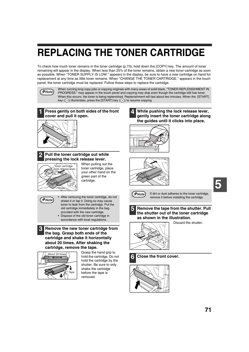 Replacing the toner cartridge | Sharp AR-M236 User Manual | Page 73 / 100