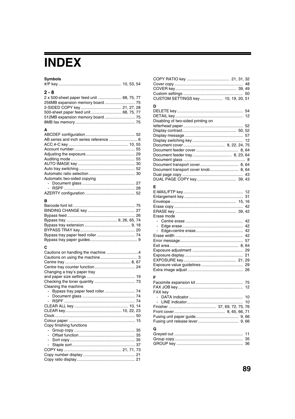 Index | Sharp AR-M236 User Manual | Page 91 / 100