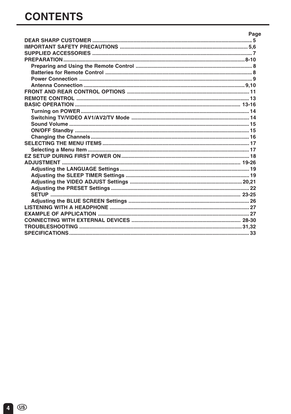 Sharp Aquos LC 10A3U User Manual | Page 4 / 35