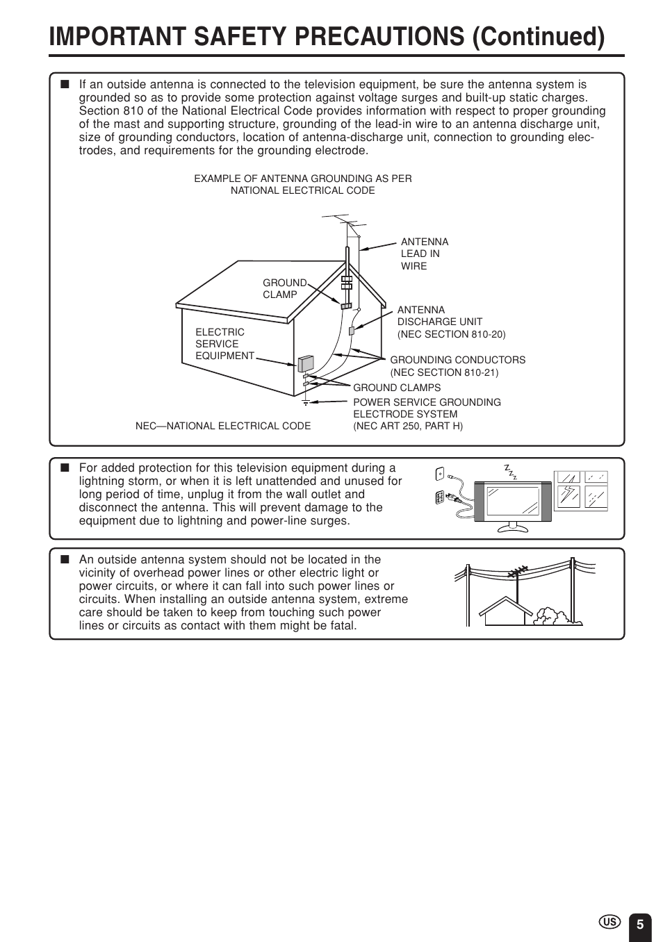 Important safety precautions (continued) | Sharp Aquos LC 22SV2U User Manual | Page 6 / 49