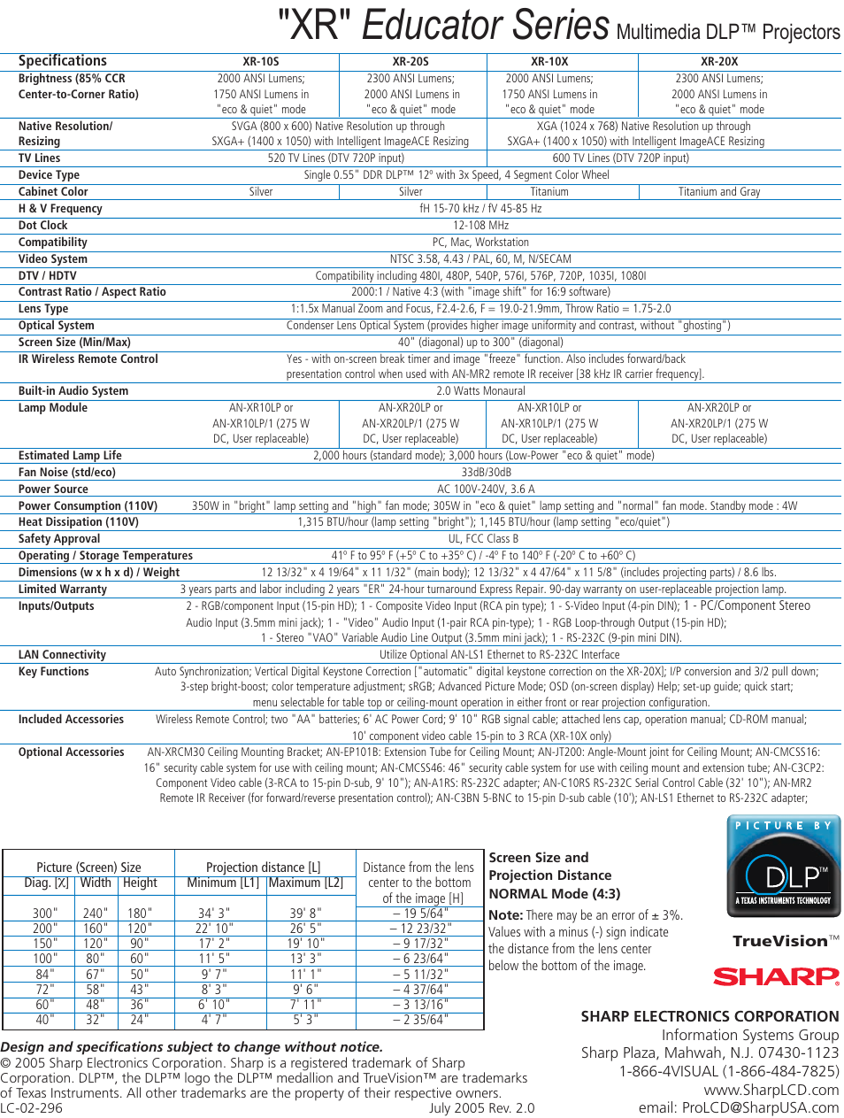 Xr" educator series, Multimedia dlp™ projectors | Sharp XR-10X User Manual | Page 2 / 2