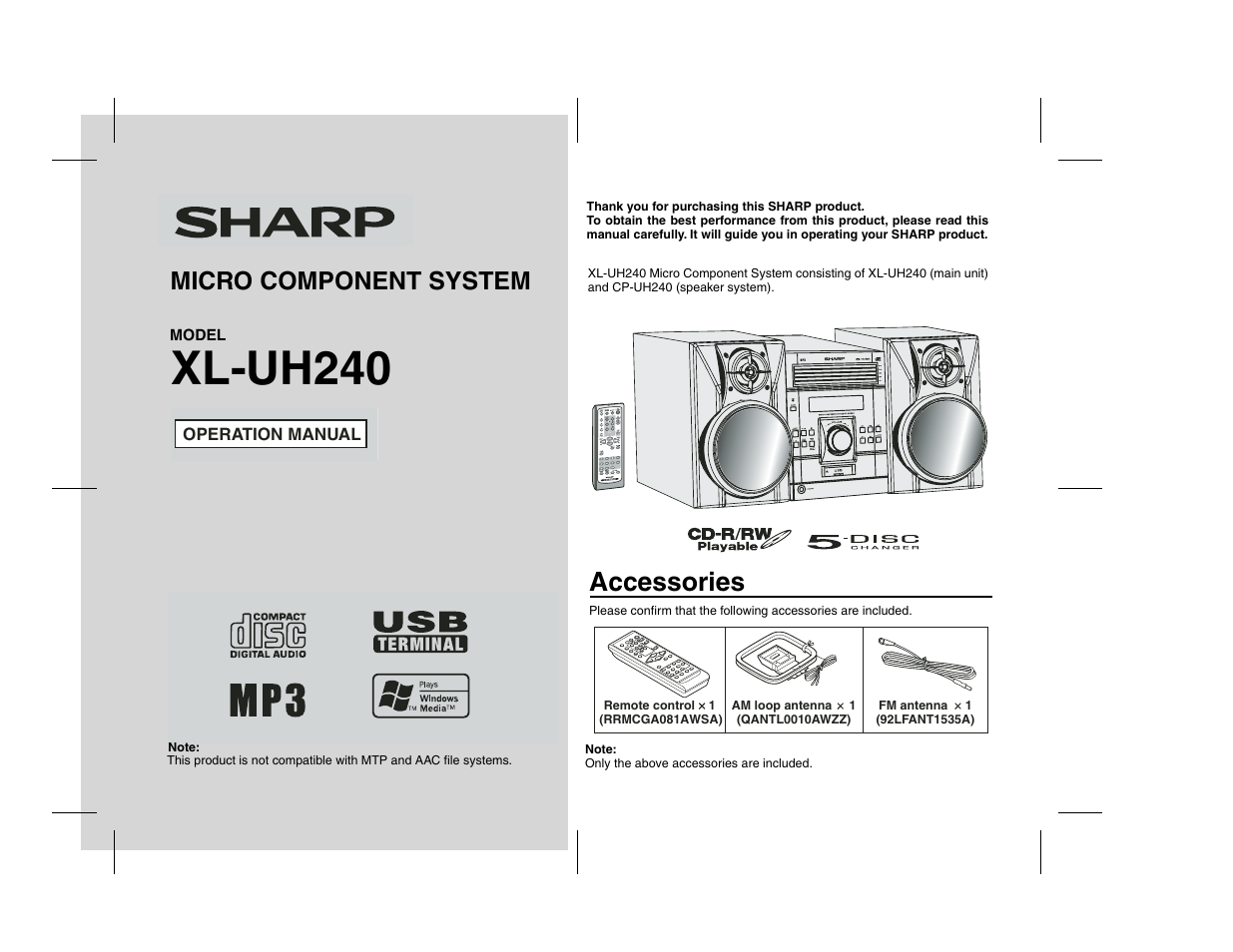 Sharp XL-UH240 User Manual | 40 pages