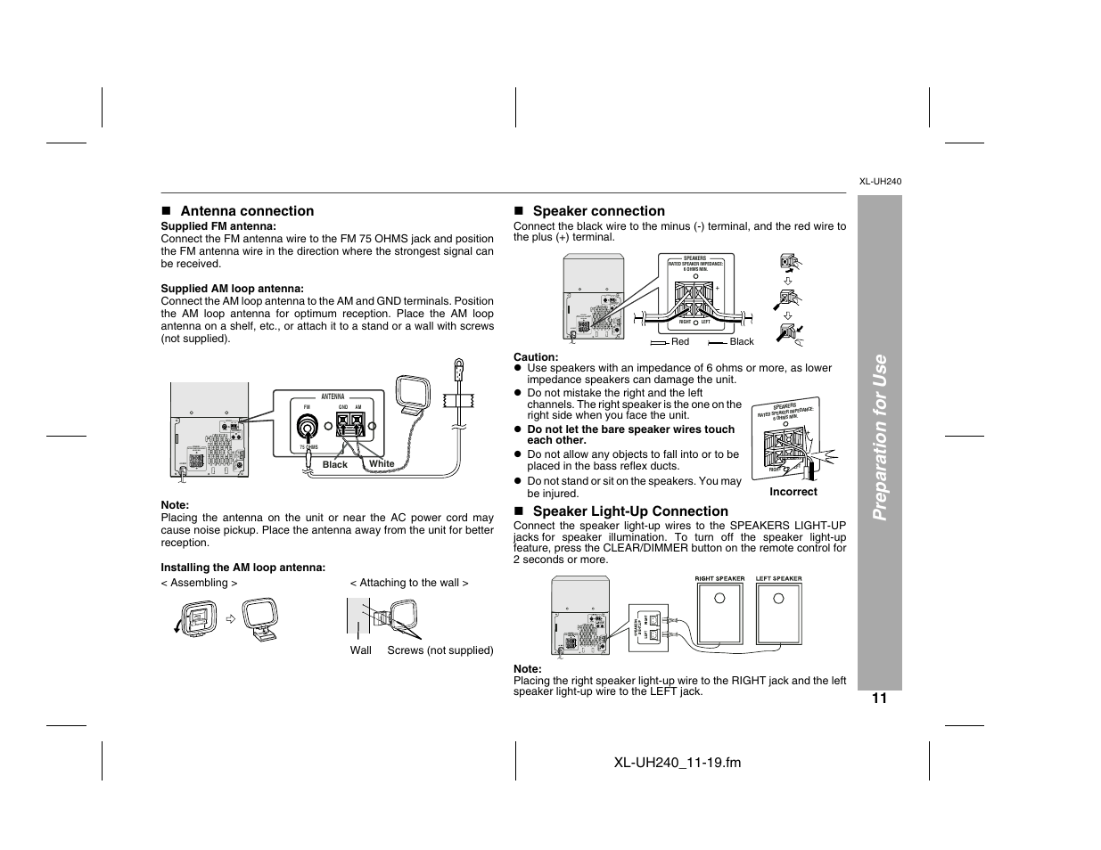 Preparation for use | Sharp XL-UH240 User Manual | Page 11 / 40