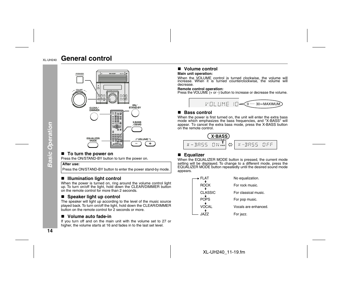 General control, Basic operation | Sharp XL-UH240 User Manual | Page 14 / 40