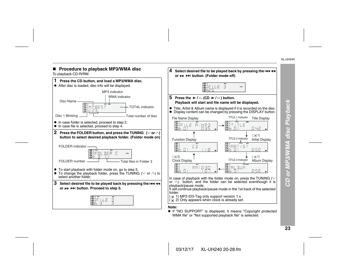 Cd or mp3/wma disc playback | Sharp XL-UH240 User Manual | Page 23 / 40