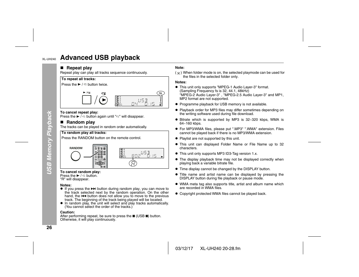 Advanced usb playback | Sharp XL-UH240 User Manual | Page 26 / 40