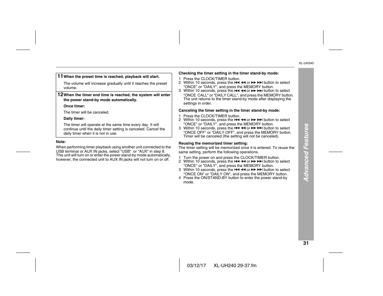 Advanced features | Sharp XL-UH240 User Manual | Page 31 / 40