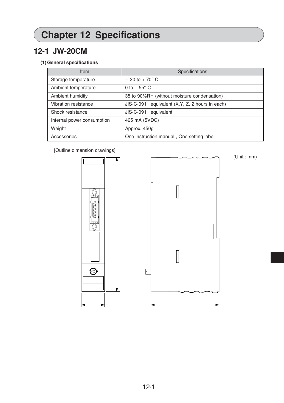 Chapter 12 : specifications, 1 jw-20cm, Chapter 12 specifications | Sharp JW-20CM User Manual | Page 198 / 230