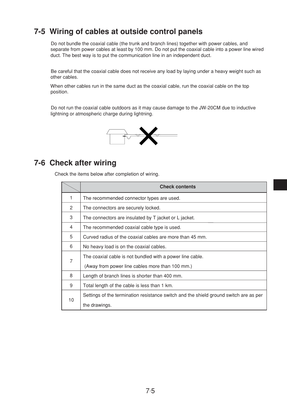 5 wiring of cables at outside control panels, 6 check after wiring | Sharp JW-20CM User Manual | Page 34 / 230