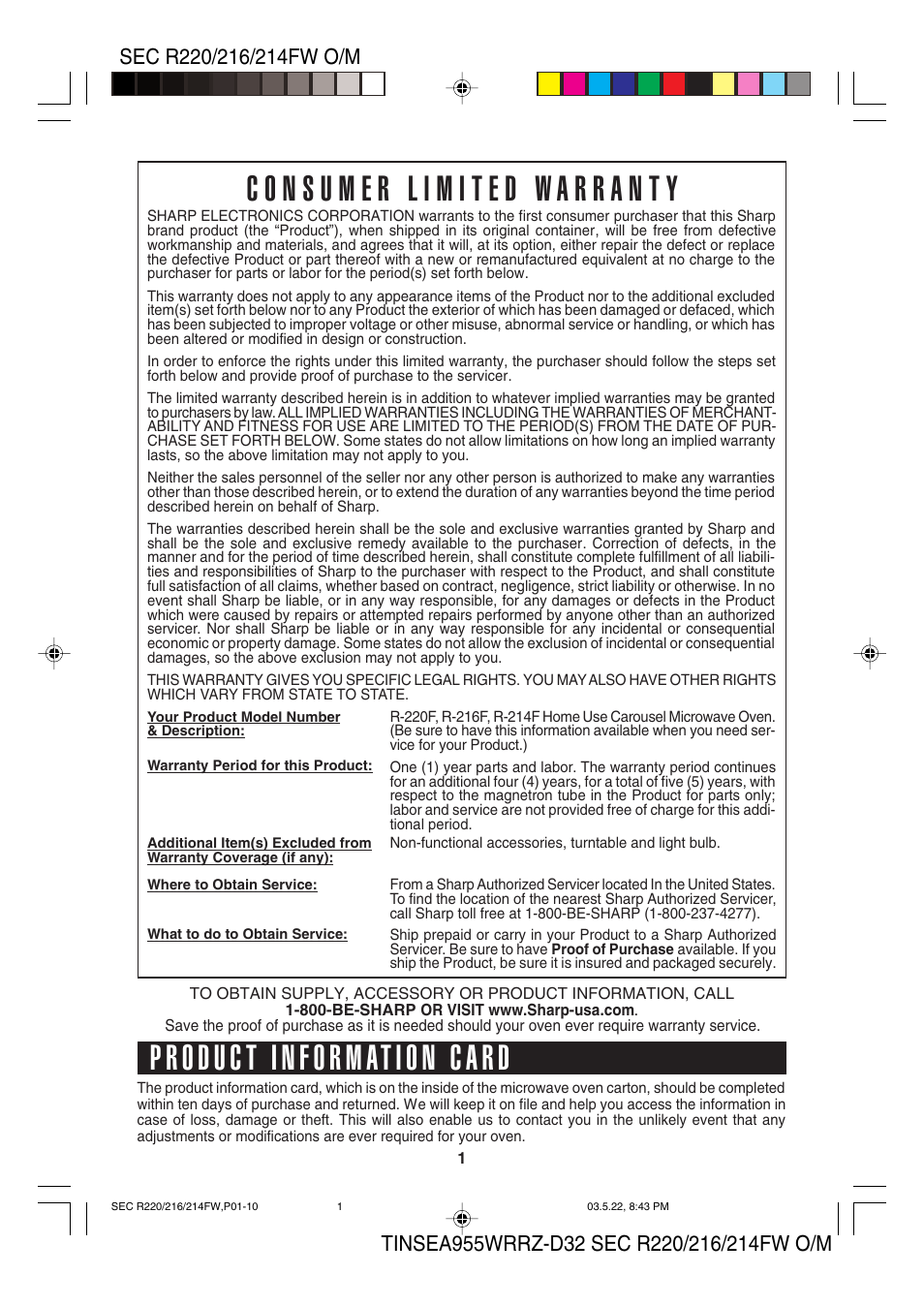 Sharp R-220F User Manual | Page 3 / 24