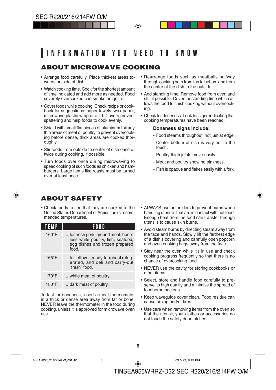 About microwave cooking, About safety | Sharp R-220F User Manual | Page 8 / 24