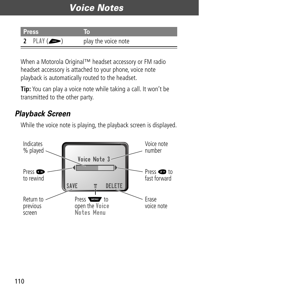 Playback screen | Motorola V60C User Manual | Page 112 / 190